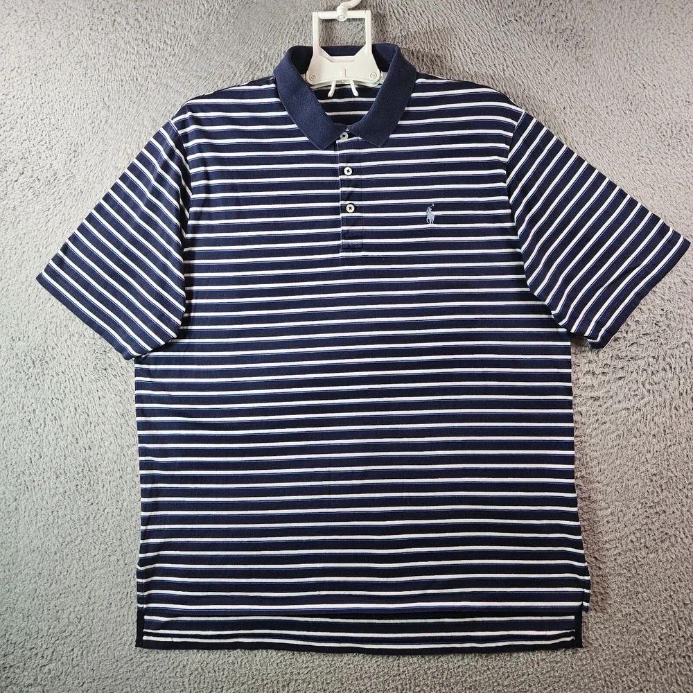 Polo Golf Ralph Lauren Polo‎ Shirt Men Large Short Sleeve Navy Blue Striped